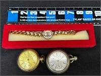 2 Pocket Watches & Ladies wrist watch