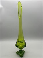 Avocado Green Art Glass Elegant Footed XL Bud Vase