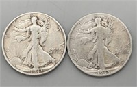 (2) 1943 S Walking Liberty Half Dollar Coins