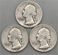 (3) 1951 D Washington Quarters