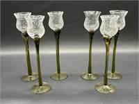 (6) Crackle Glass Tulip w/ Amber Glass Stem Candle
