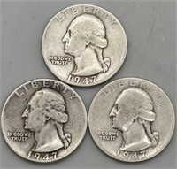 (3) 1947 P Washington Quarters