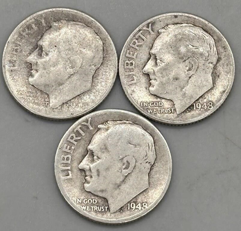 (3) 1948 D Roosevelt Dimes