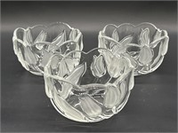(3) Crystal Bowls w/ Frosted Tulips