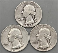 (3) 1951 S Washington Quarters