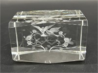 3D Laser Engraved Birds Crystal Paperweight