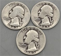 (3) 1943 D Washington Quarters