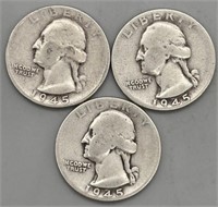 (3) 1945 P Washington Quarters