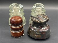 (4) Vintage Glass & Ceramic Electric Insulators
