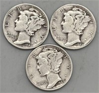 (3) 1943 Mercury Dimes