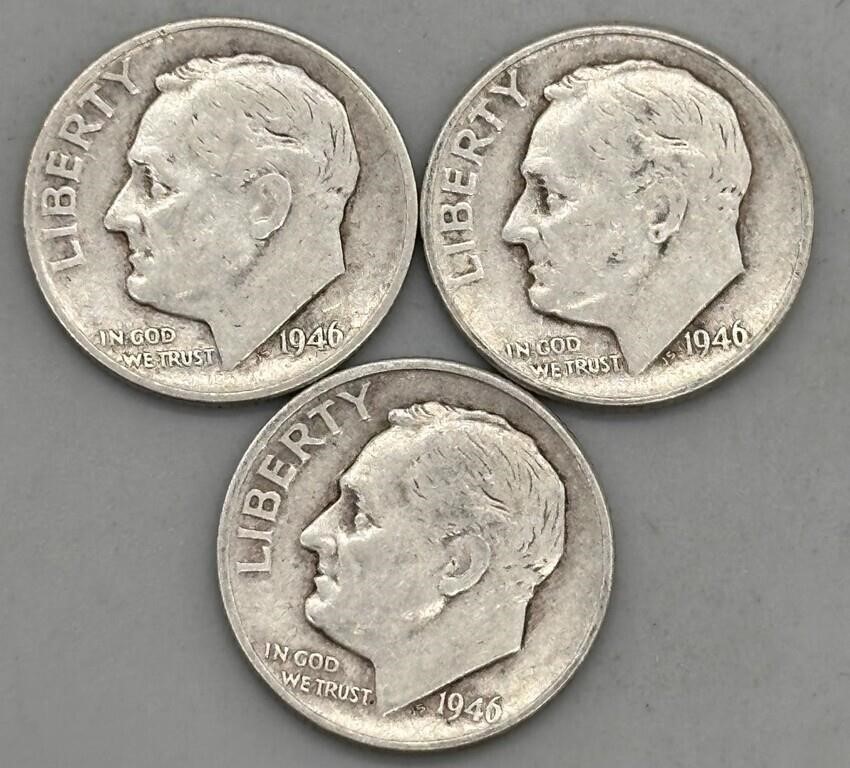 (3) 1946 P Roosevelt Dimes