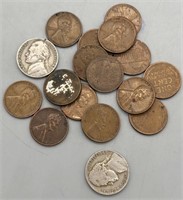 2- 1948 P Nickels & 16- Misc Wheat Pennies
