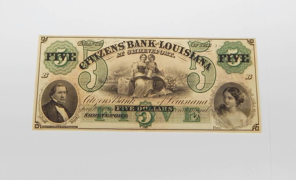 1857 CITIZEN'S BANK of LOUISIANA $5 NOTE