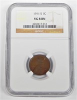 1911-S LINCOLN CENT - NGC VG8