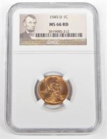 1945-D LINCOLN CENT - NGC MS66 RED