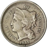1865 NICKEL THREE CENT PIECE - VF