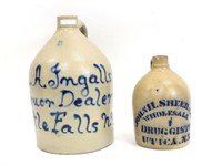 (2) Stoneware advertising Jugs. 19th century. To