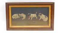 Painting of puppies. 19th century. Oil on canvas.