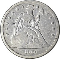 1860-O SEATED LIBERTY DOLLAR - VG DETAILS,