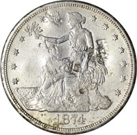 1874 TRADE DOLLAR - AU DETAILS, CHOP MARKED