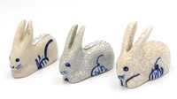 (3) early Dedham pottery rabbit figural knife