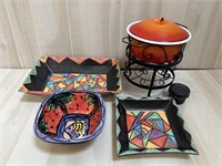 Fondue Pot and Decorative Pottery