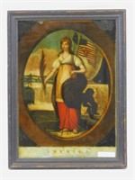Mezzotint titled "America", early 19th century
