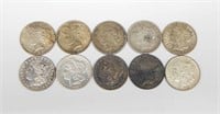 10 MORGAN and PEACE DOLLARS - 1884 to 1922-S