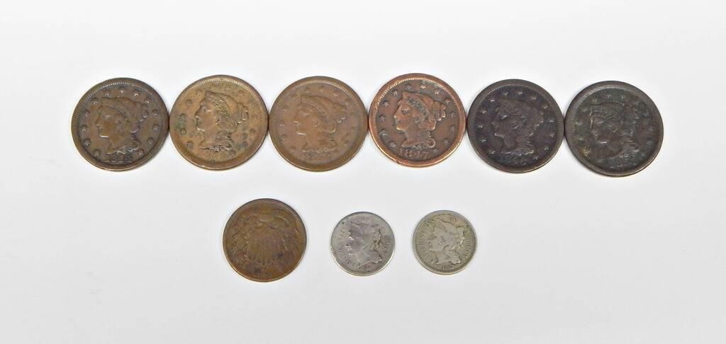 NINE (9) COINS from the 1800's