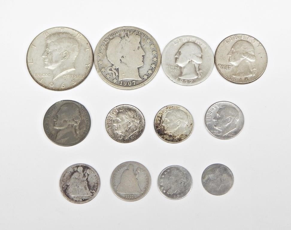 12 OBSOLETE SILVER COINS