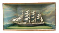 Ship diorama. 19th/ 20th century. Four masted