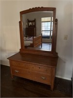 Antique Solid Wood Vanity Dresser with Mirror