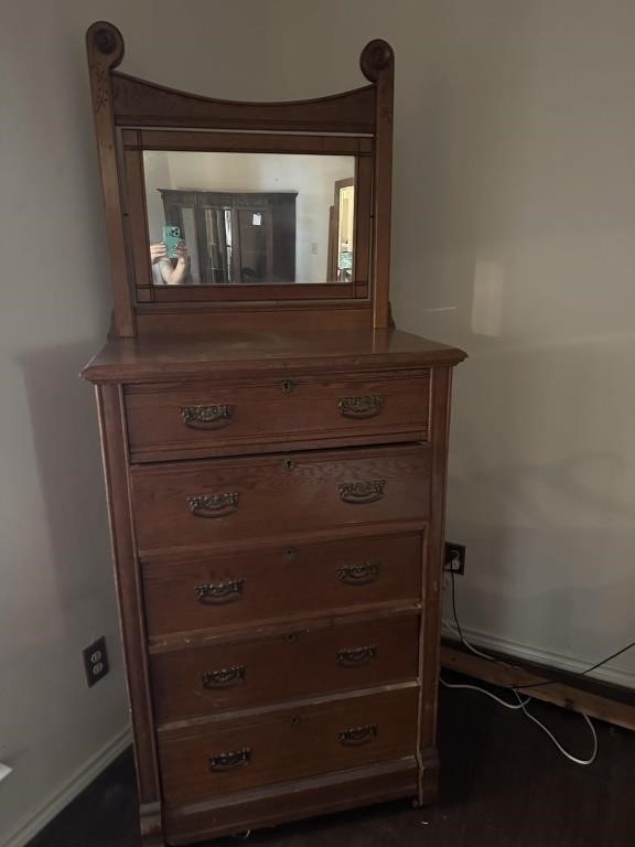 Antique Tall Boy Dresser with Mirror