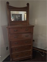 Antique Tall Boy Dresser with Mirror