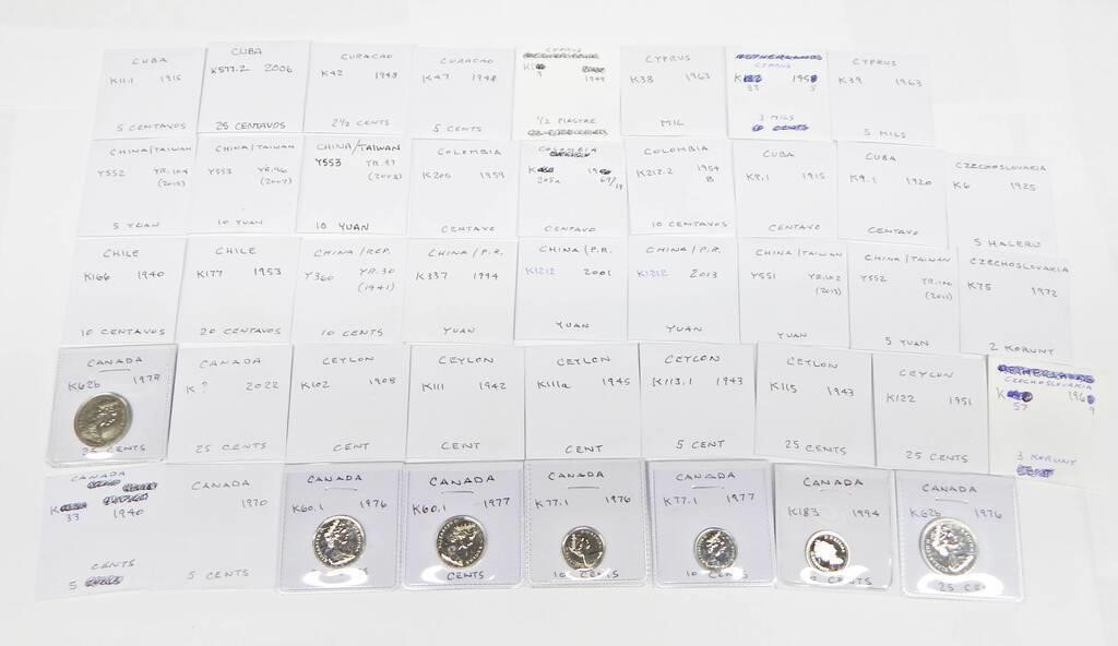43 WORLD COINS in ENVELOPES - CANADA to CZECH