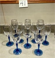 Blue and Clear Stemware with Gold Trim