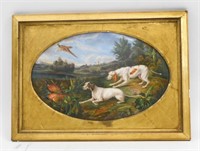 Oval porcelain plaque with hand painted scene