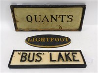(3) wooden signs, late 19th century, to include a