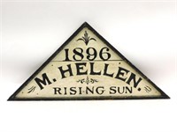 Triangular wooden sign 1896 M. Hellen Rising Sun,