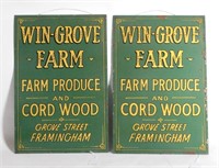 (2) painted metal signs. 20th century. Win-Grove