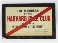 Harvard Glee Club Meeting sign, signed by