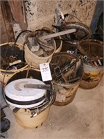 7 BUCKETS OF METAL SCRAP PIECES- ELECT. CORD