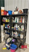2 Plastic Shelving Units of Cleaning Supplies