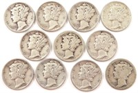 LOT OF ELEVEN SILVER MERCURY DIMES