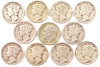 10 SILVER MERCURY DIMES 1 SILVER ROOSEVELT DIME