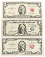TWO $2 RED NOTES ONE $1 SILVER CERTIFICATE