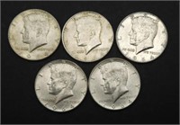 5 - 1964 Kennedy Half Dollars - 90% Silver