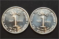2 - One Troy Ounce .999 Fine Silver Coins