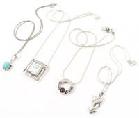 LOT OF FOUR STERLING SILVER NECKLACES & PENDANTS