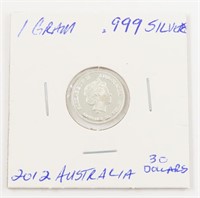 2012 AUSTRALIA $30 1 GRAM 999 FINE SILVER COIN